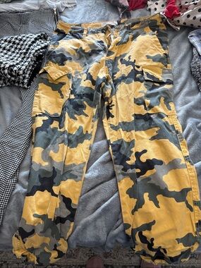Yellow & Gray Camo Cargo Pants